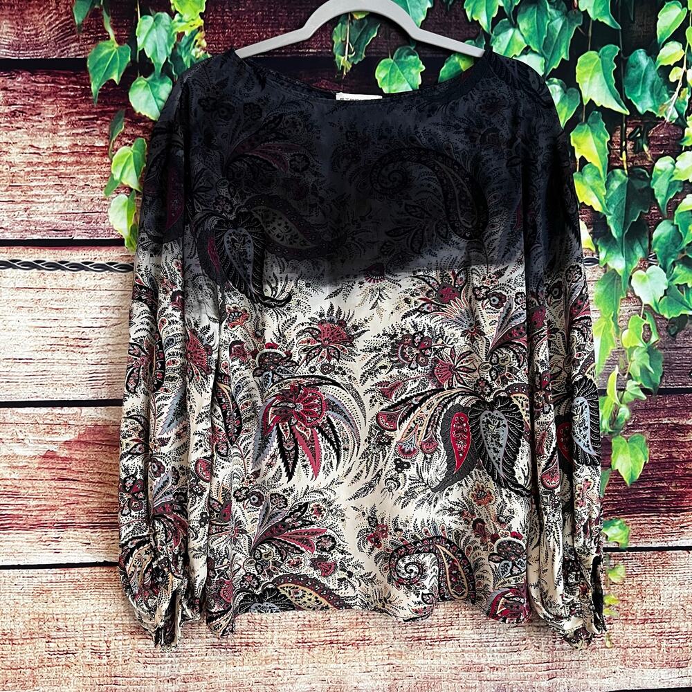 ETRO Blouse 100% Silk Made in Italy 48 / Large Floral Paisley Ombre Colorblock